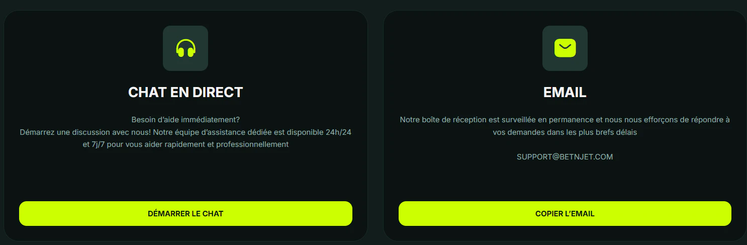 Assistance BetNJet pour aider les joueurs et répondre à leurs questions