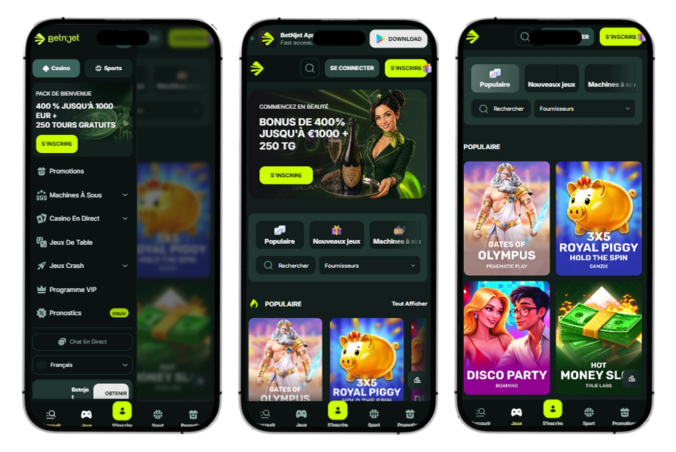 Version mobile BetNJet pour accéder aux jeux et aux paris sportifs